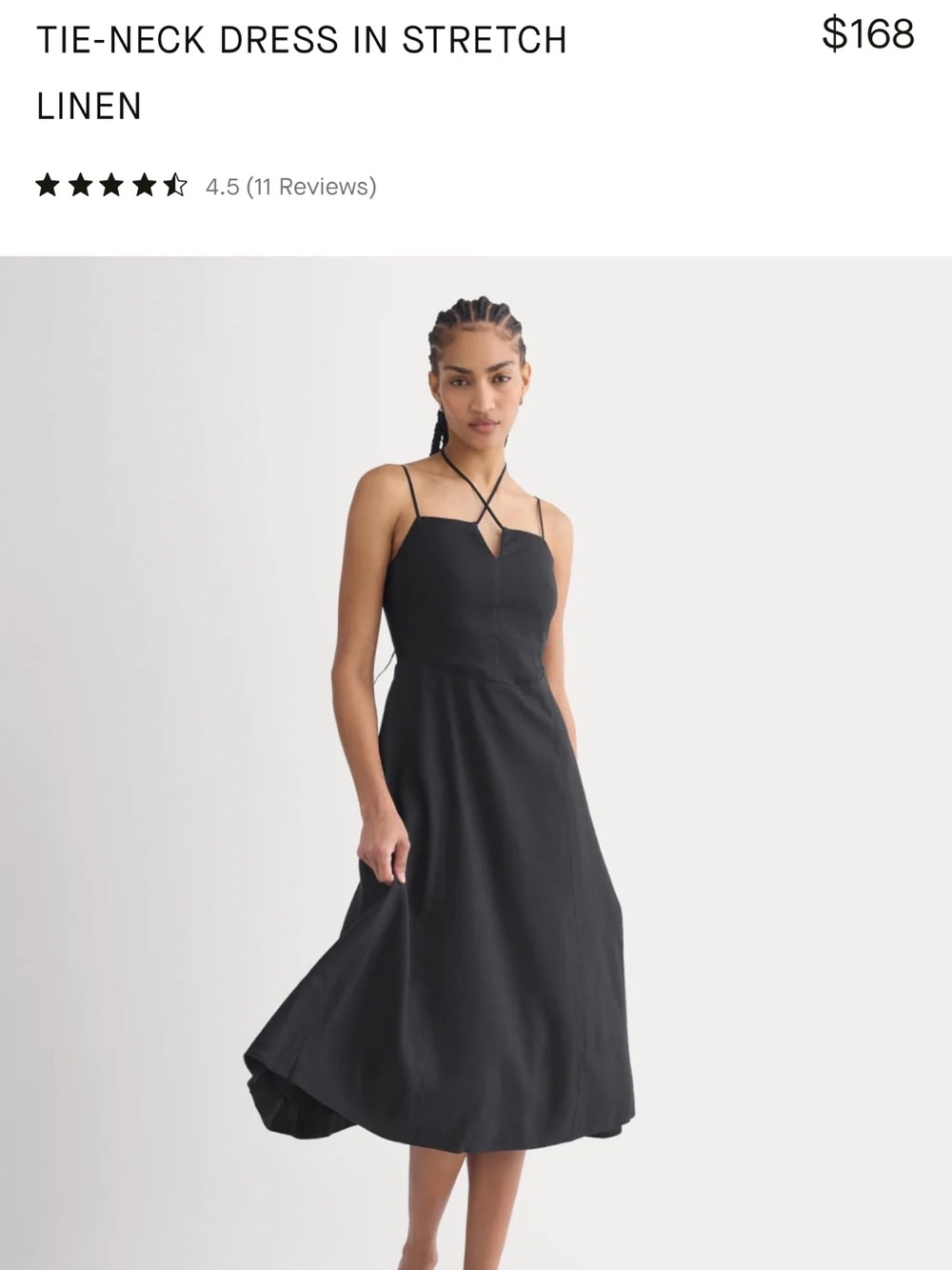 Everlane Tie-Neck Black Linen Dress